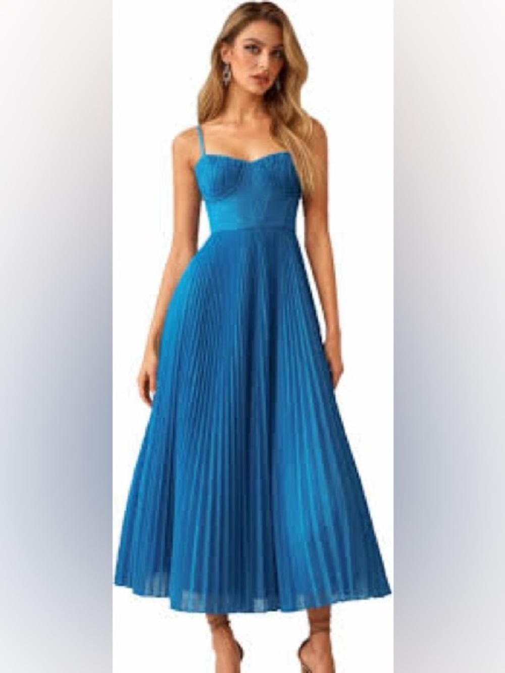 Hutch Amara Corset Pleated Tulle Fit & Flare Midi Dress
Blue